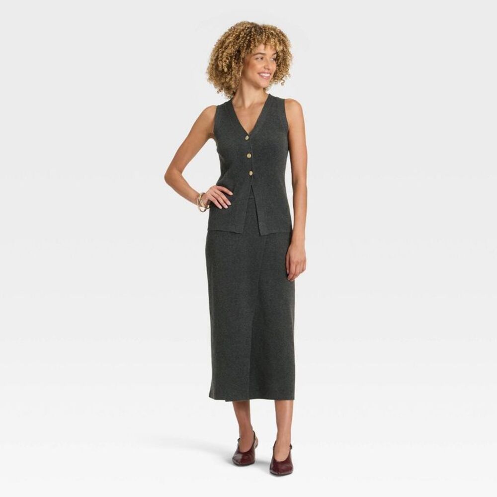 A New Day - Women's Wrap Column Midi Skirt - A New Day Charcoa Gray - Picture 3 of 3